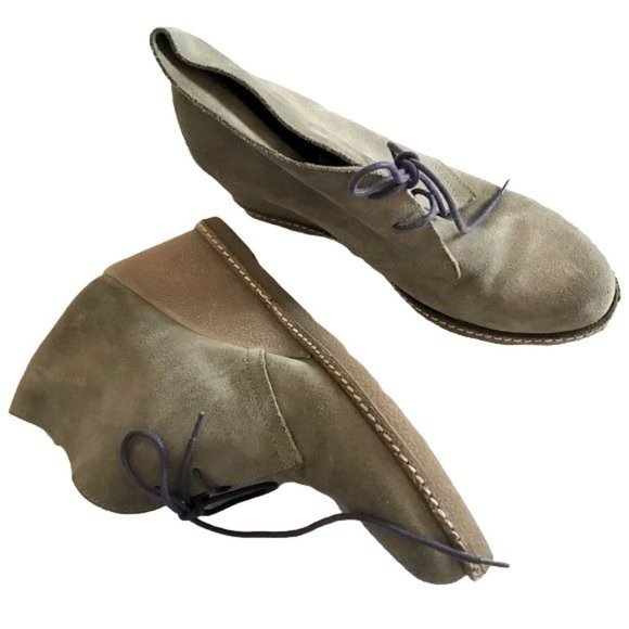 J Crew 28671 Macalister Khaki Suede Tan Wedge Lace Up Ankle Boots Size 9 - Picture 3 of 11